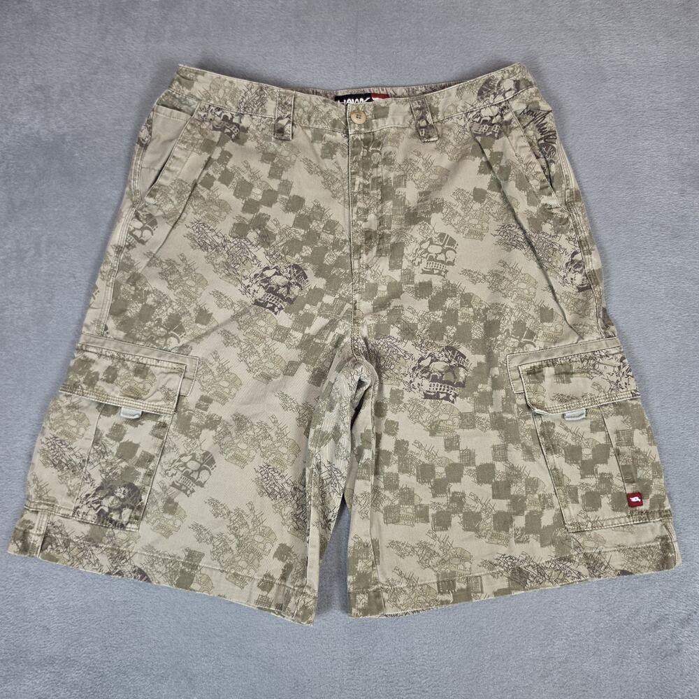 Tony Hawk Men's Cargo Shorts Size 36 Beige Graphic Print 100% Cotton Skate Casua